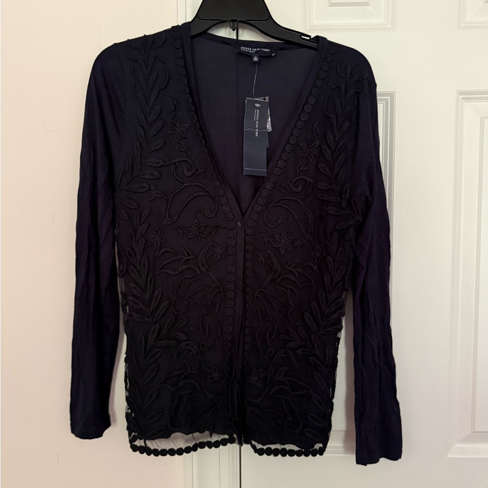 NWT Jones New York Embroidered V-Neck Cardigan - M